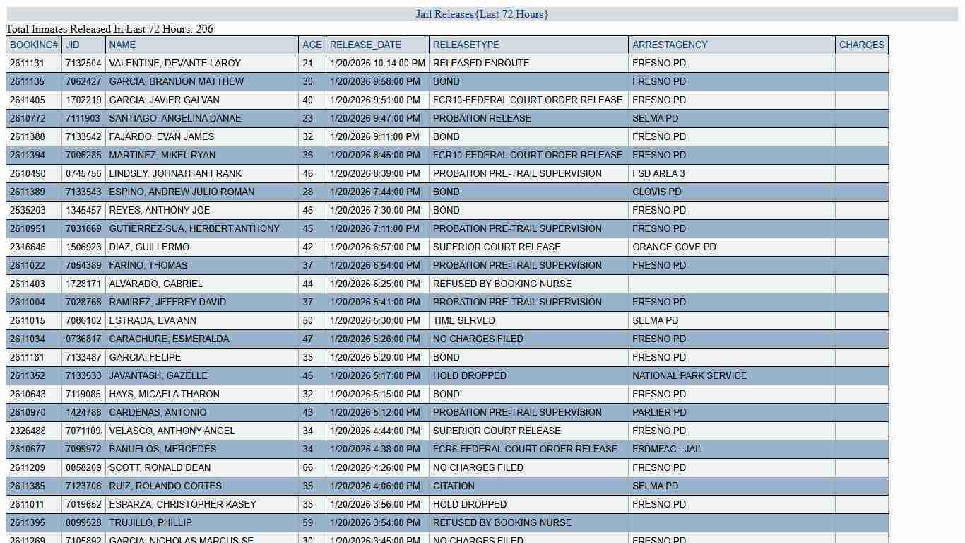 JAIL RELEASES - LAST 72 HRS